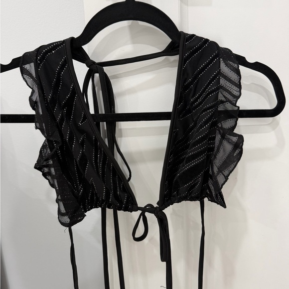 Tiger Mist Tops - Tiger Mist Black Crop Top with Silver Accents